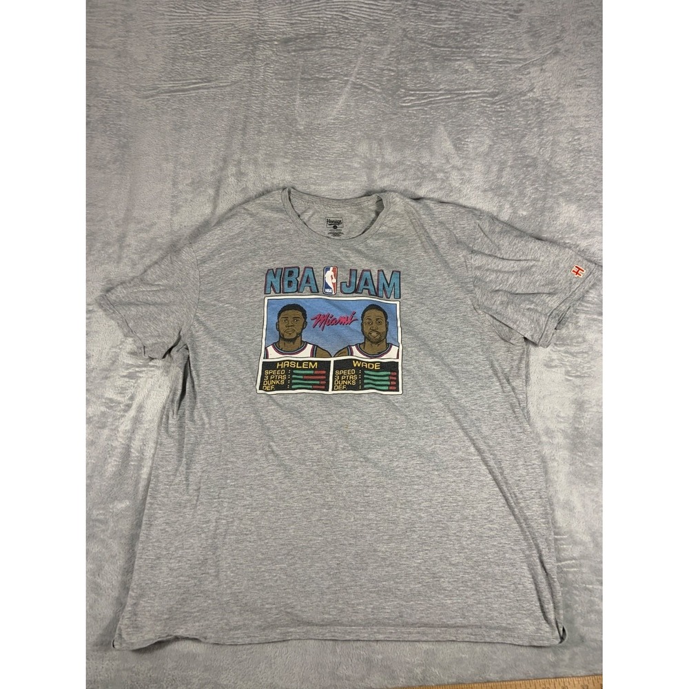 Homage NBA Jam Miami Haslem Wade Speed 3 Ptrs Dunks Def. T-Shirt Mens XXL Gray
